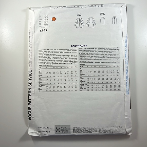 Vogue Patterns 1287 Scaasi Misses Top & Skirt Sizes 12 14 16 VTG Sewing Pattern - Picture 2 of 5